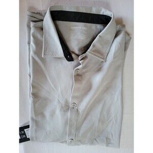 Kenneth Cole New York Men's L Gray Solid Short Sleeve Button-Up Moisture Wicking